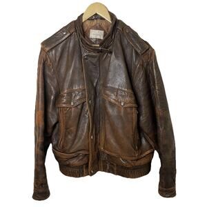 VTG 70s 80s Adam Spencer Distressed Brown Leather Bomber Aviator Jacket Sz 44